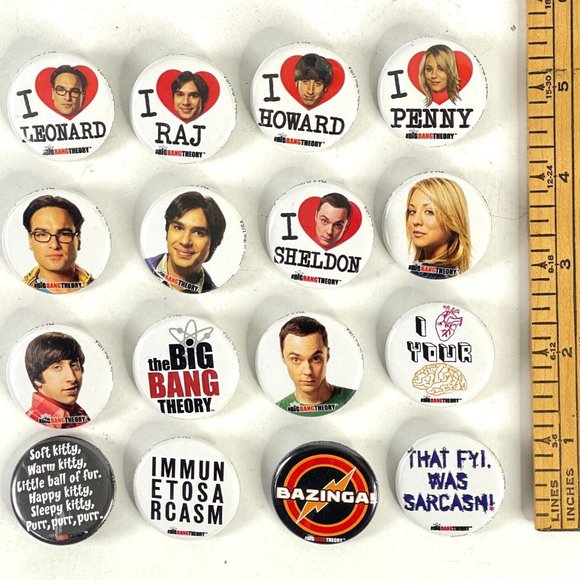 Big Bang Theory 16 Button Lot Sheldon Bazinga Kitty Howard Penny Raj Leonard Ata - Picture 10 of 10
